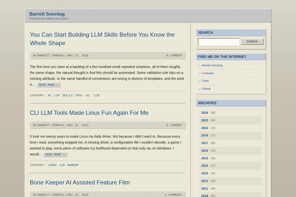 Barrett Sonntag – Programming, Hobbies and Opinion