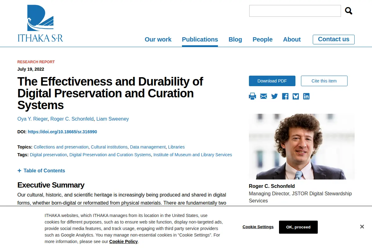 The Effectiveness and Durability of Digital Preservation and Curation Systems - Ithaka S+R