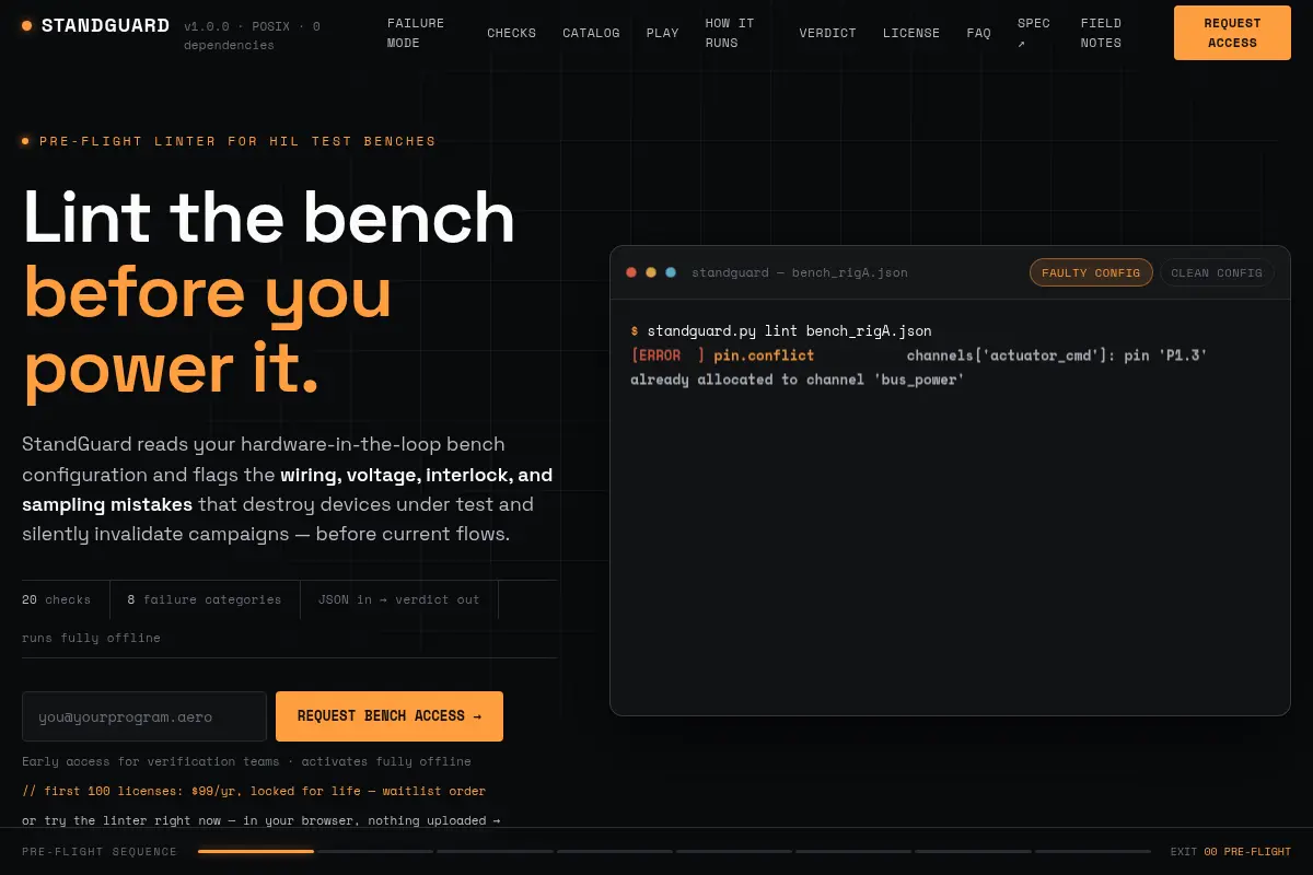 StandGuard — Pre-flight linter for HIL test benches