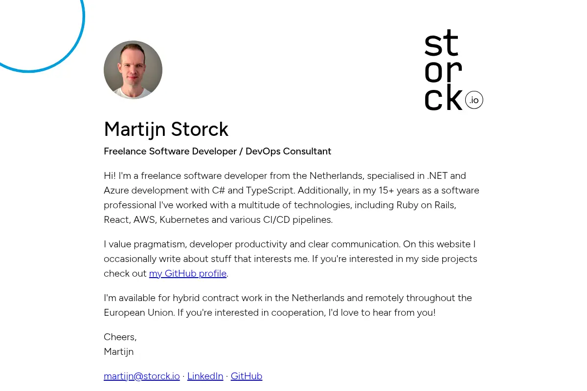 Martijn Storck - Freelance .NET and Azure Developer