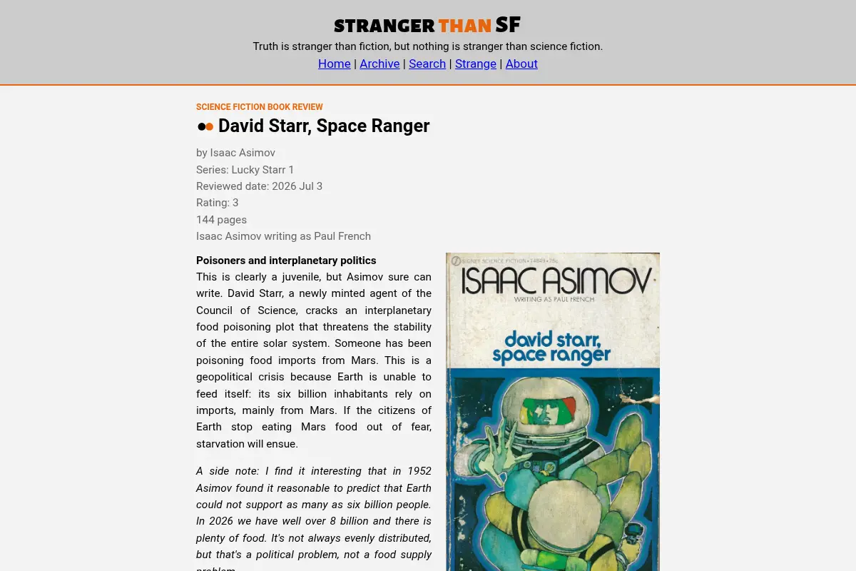 Stranger than SF: Science Fiction Book Reviews