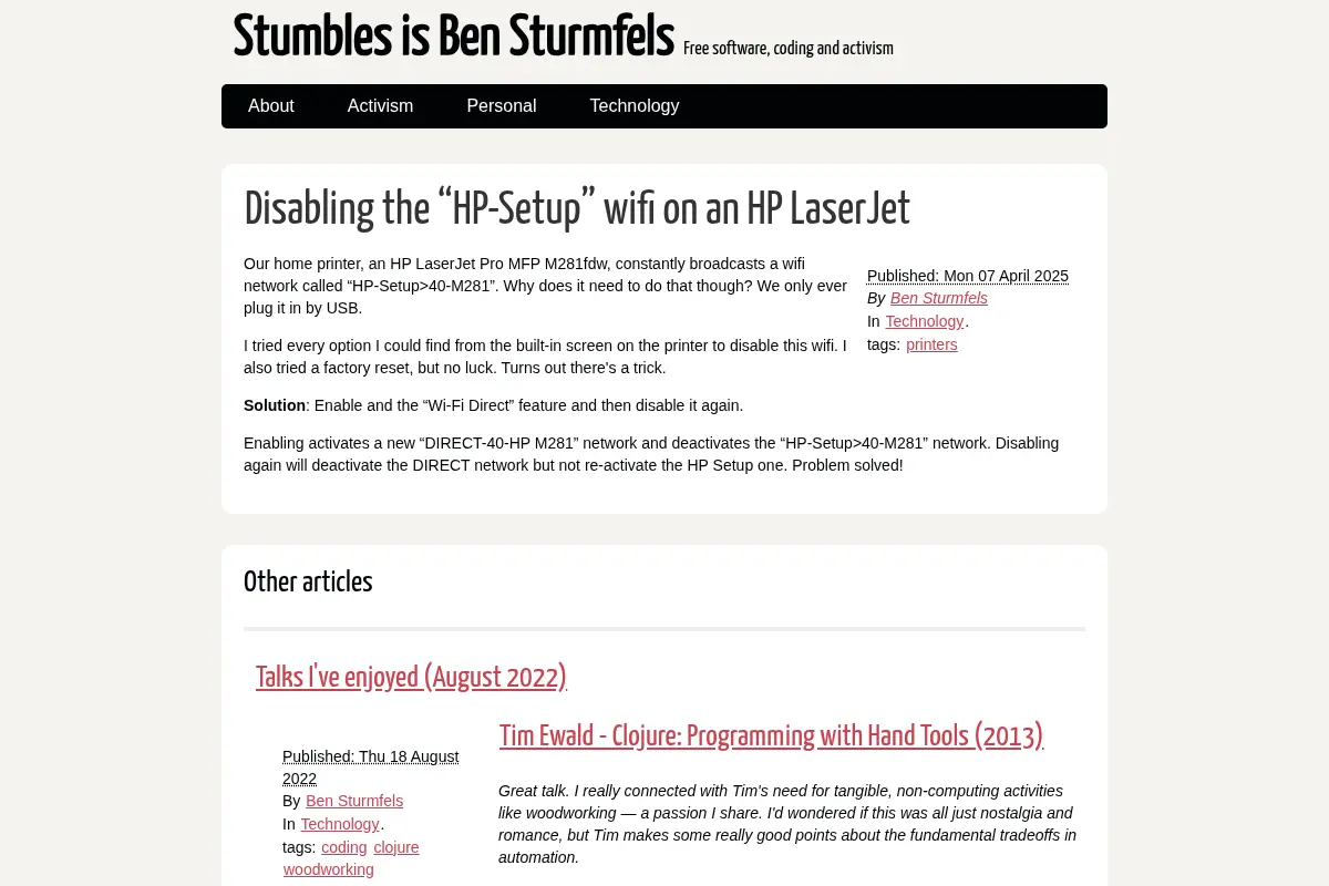 Stumbles is Ben Sturmfels