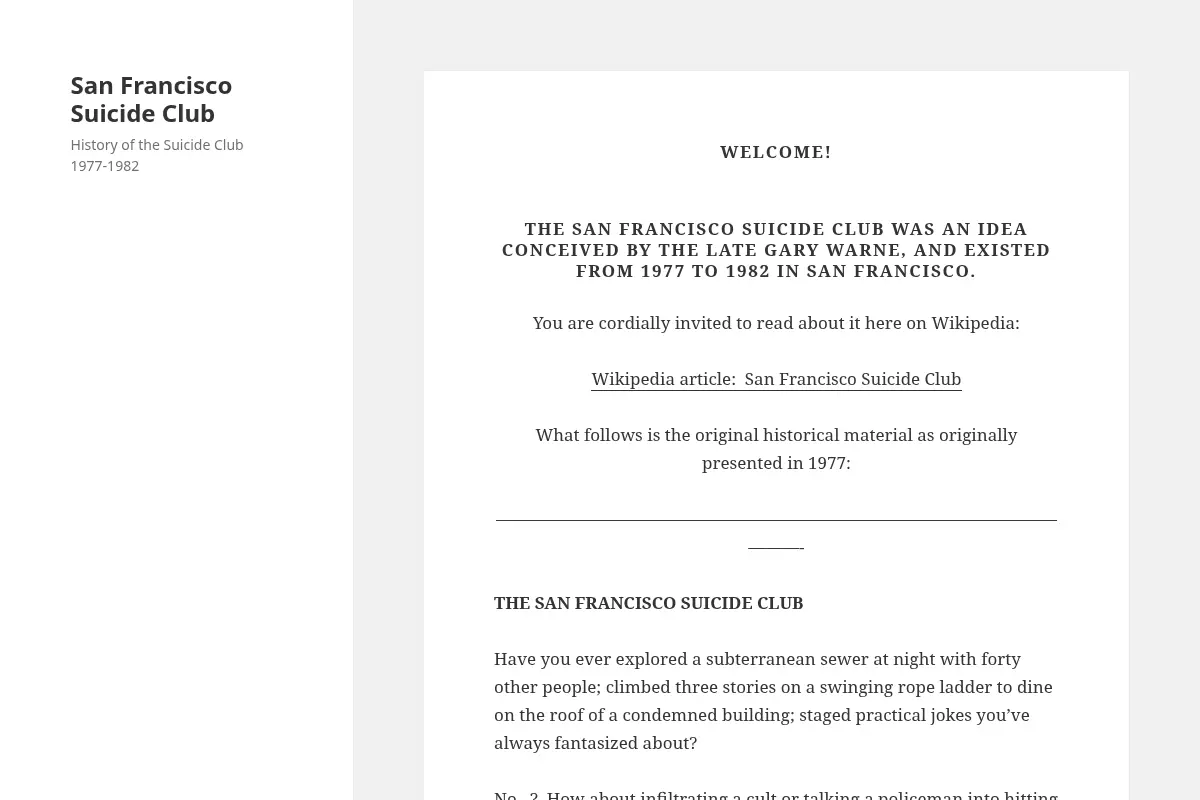 San Francisco Suicide Club History