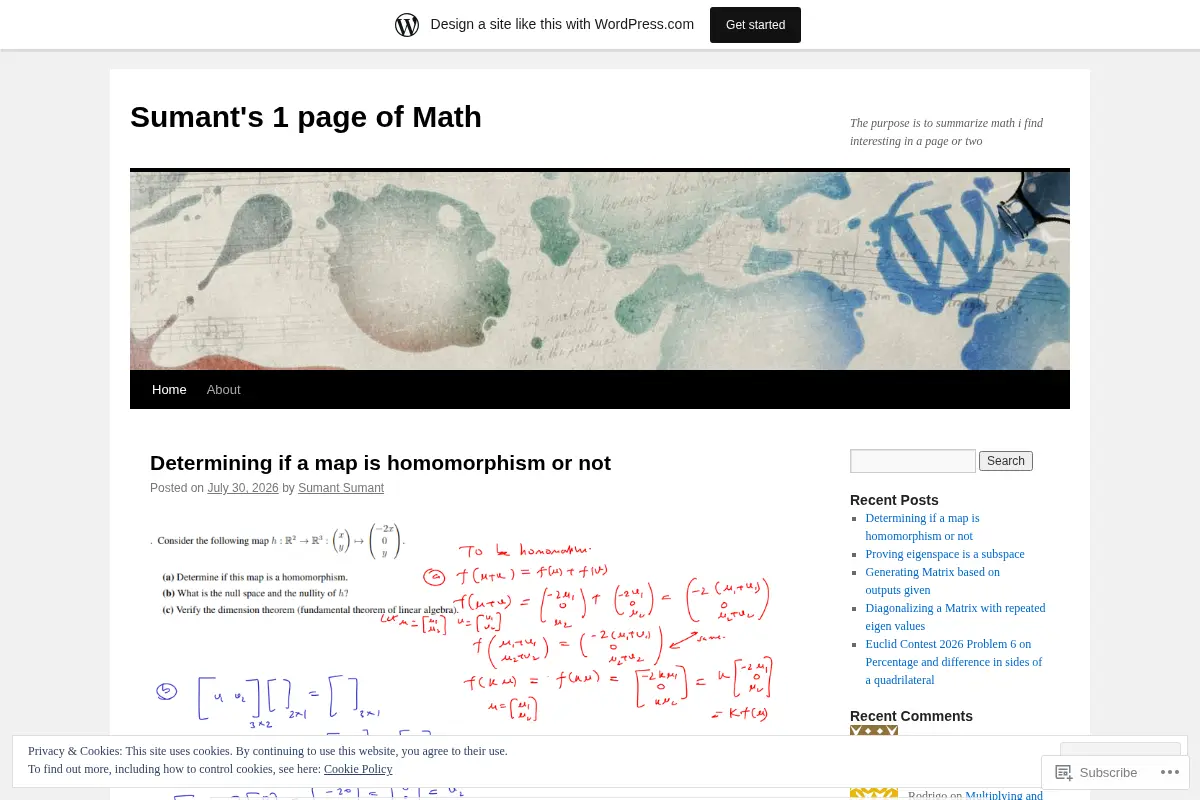 Sumant's 1 page of Math
