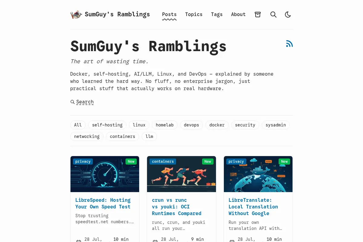 SumGuy's Ramblings — Linux & Self-Hosting, Done Right