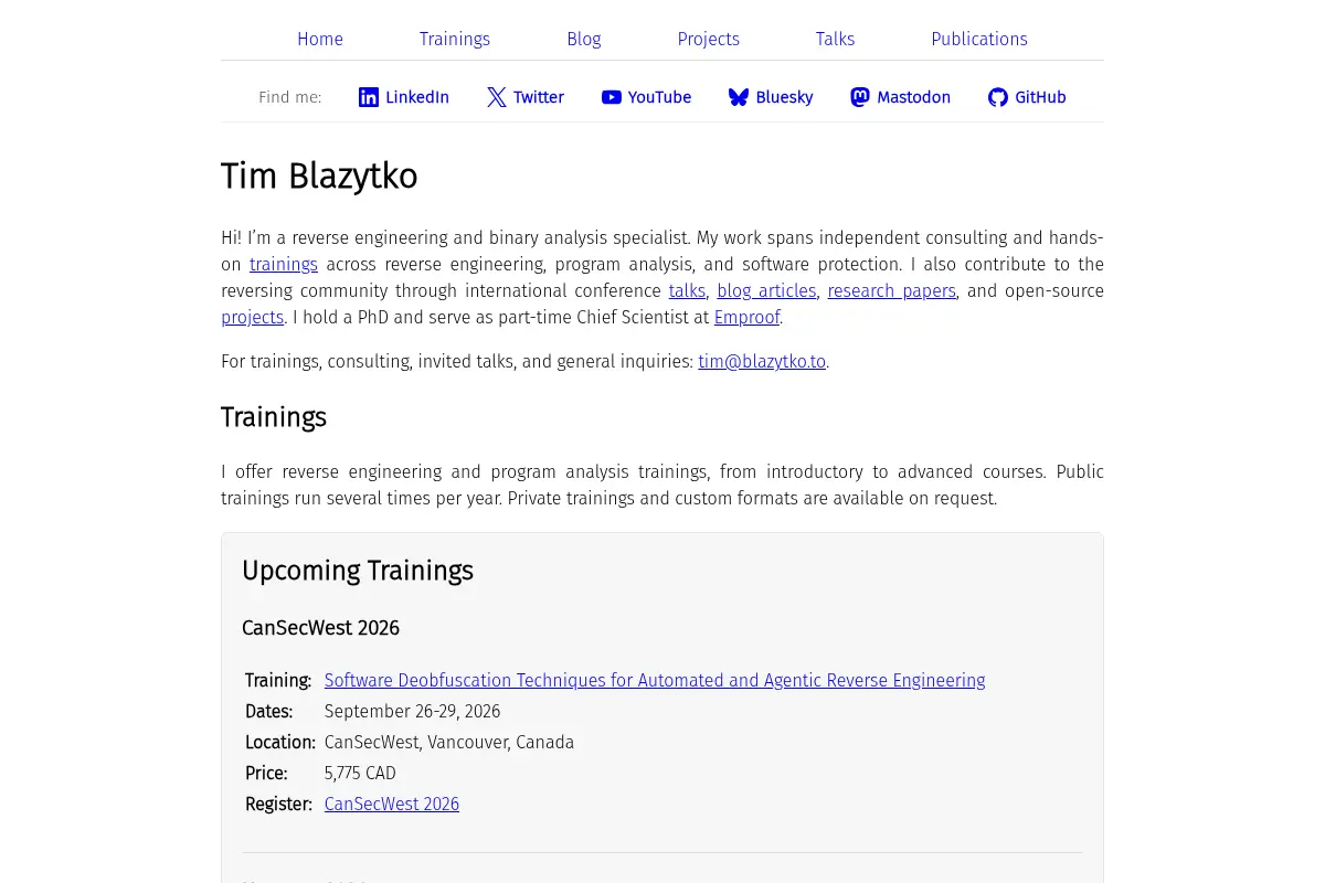 Reverse Engineering, Binary Analysis & Deobfuscation | Tim Blazytko