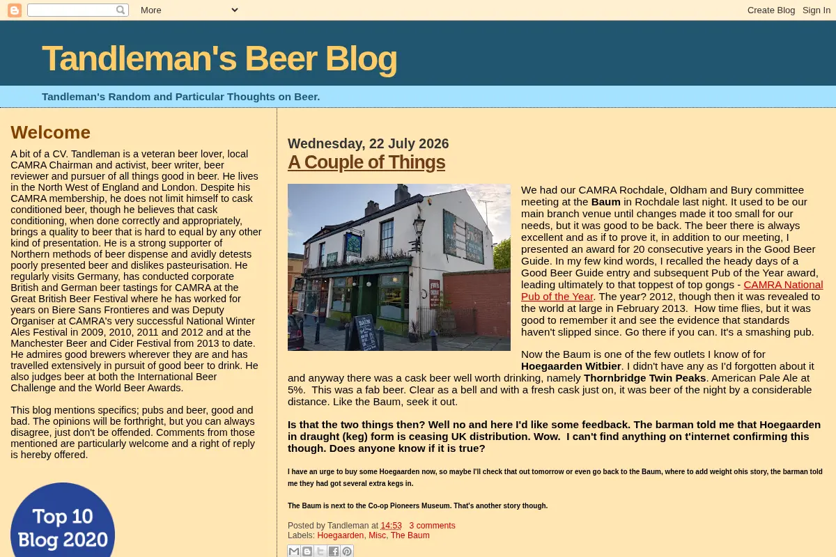 Tandleman's Beer Blog