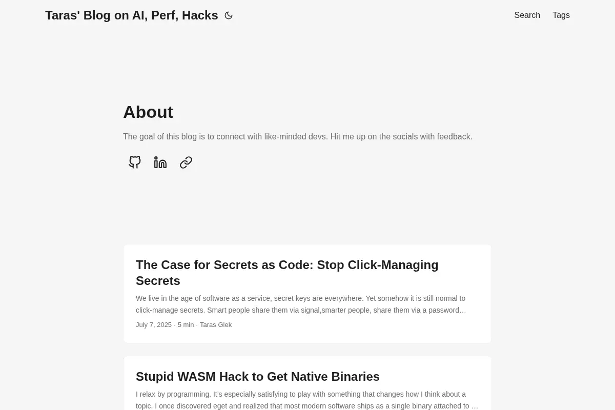 Taras' Blog on AI, Perf, Hacks