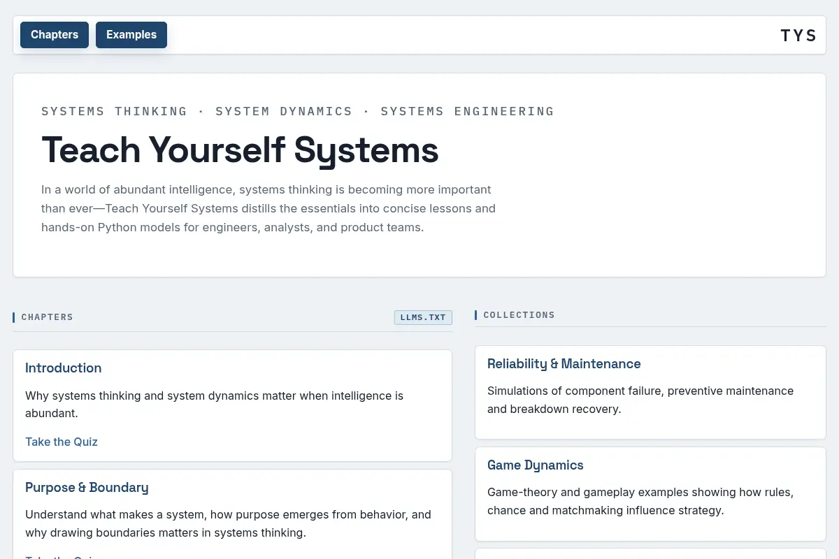 Teach Yourself Systems (TYS)
