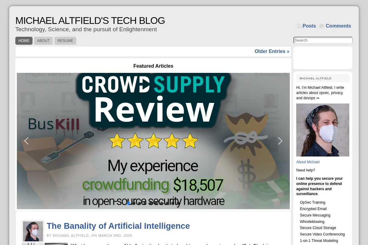 Michael Altfield's Tech Blog - Technology, Science, and the pursuit of Enlightenment