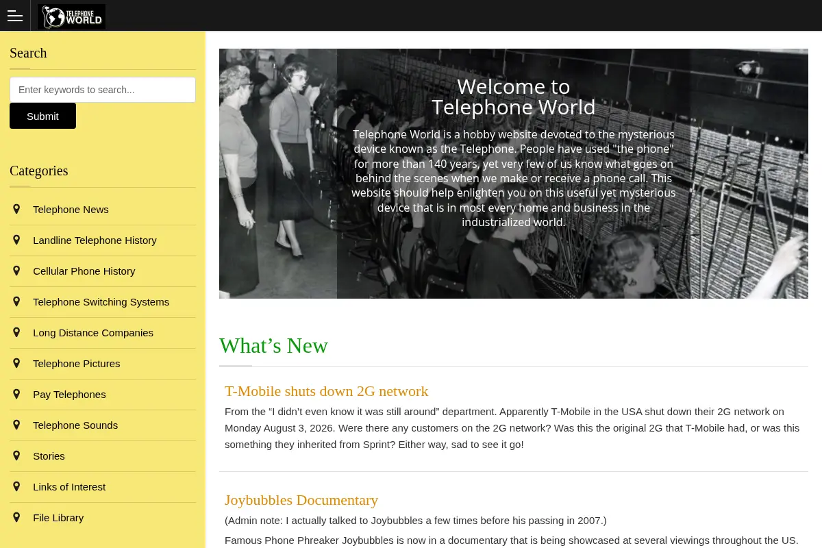 Telephone World: A hobby website dedicated to the Telephone.