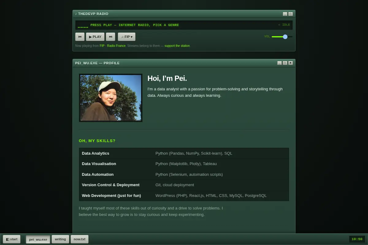 Pei Wu – Data Analyst & Radio