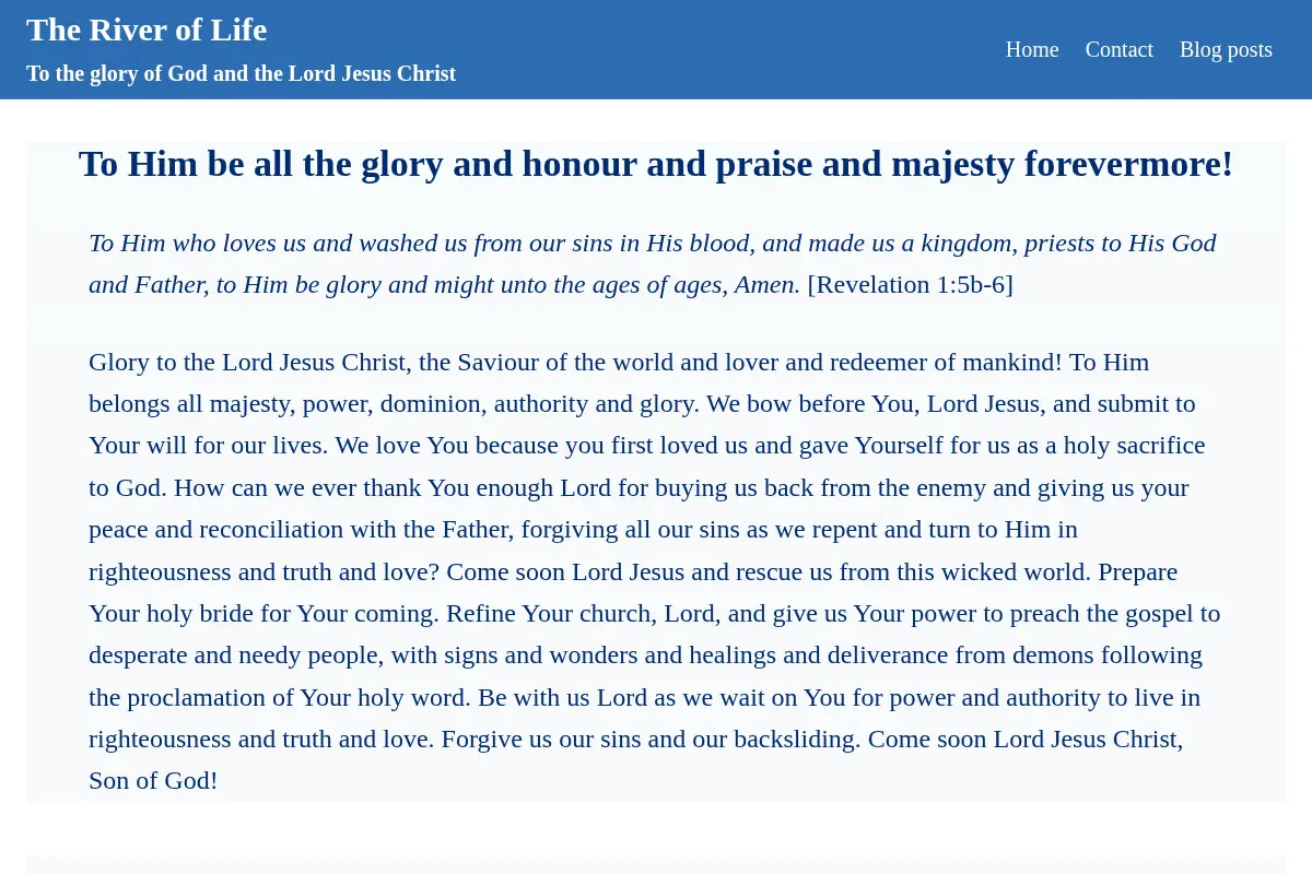 The River of Life – To the glory of God and the Lord Jesus Christ