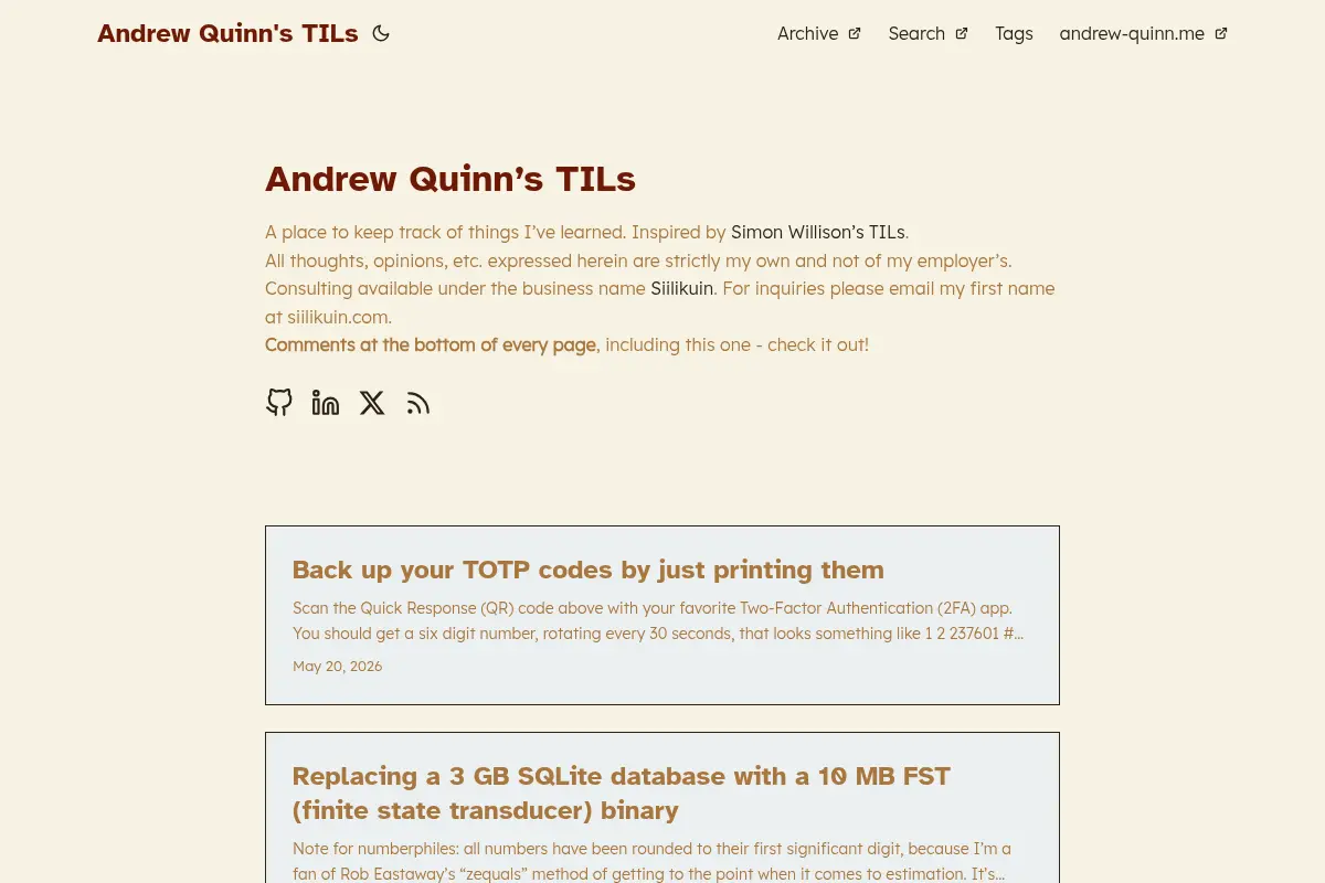 Andrew Quinn's TILs