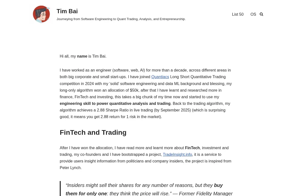 Tim Bai – Journeying from Software Engineering to Quant Trading, Analysis, and Entrepreneurship.