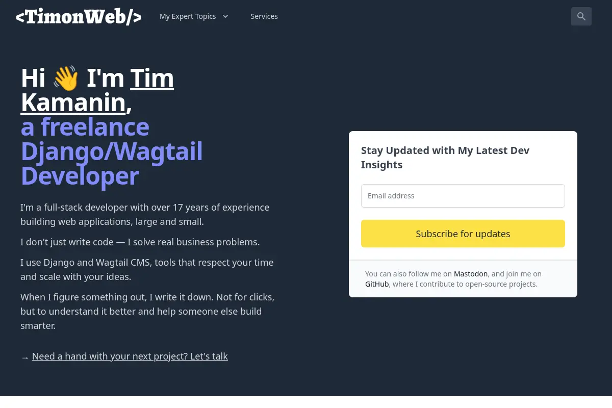 Full-Stack Django & Wagtail Developer | Tim Kamanin