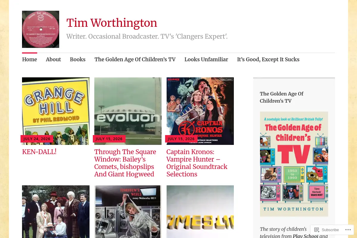 Tim Worthington – Writer. Occasional Broadcaster. TV's 'Clangers Expert'.