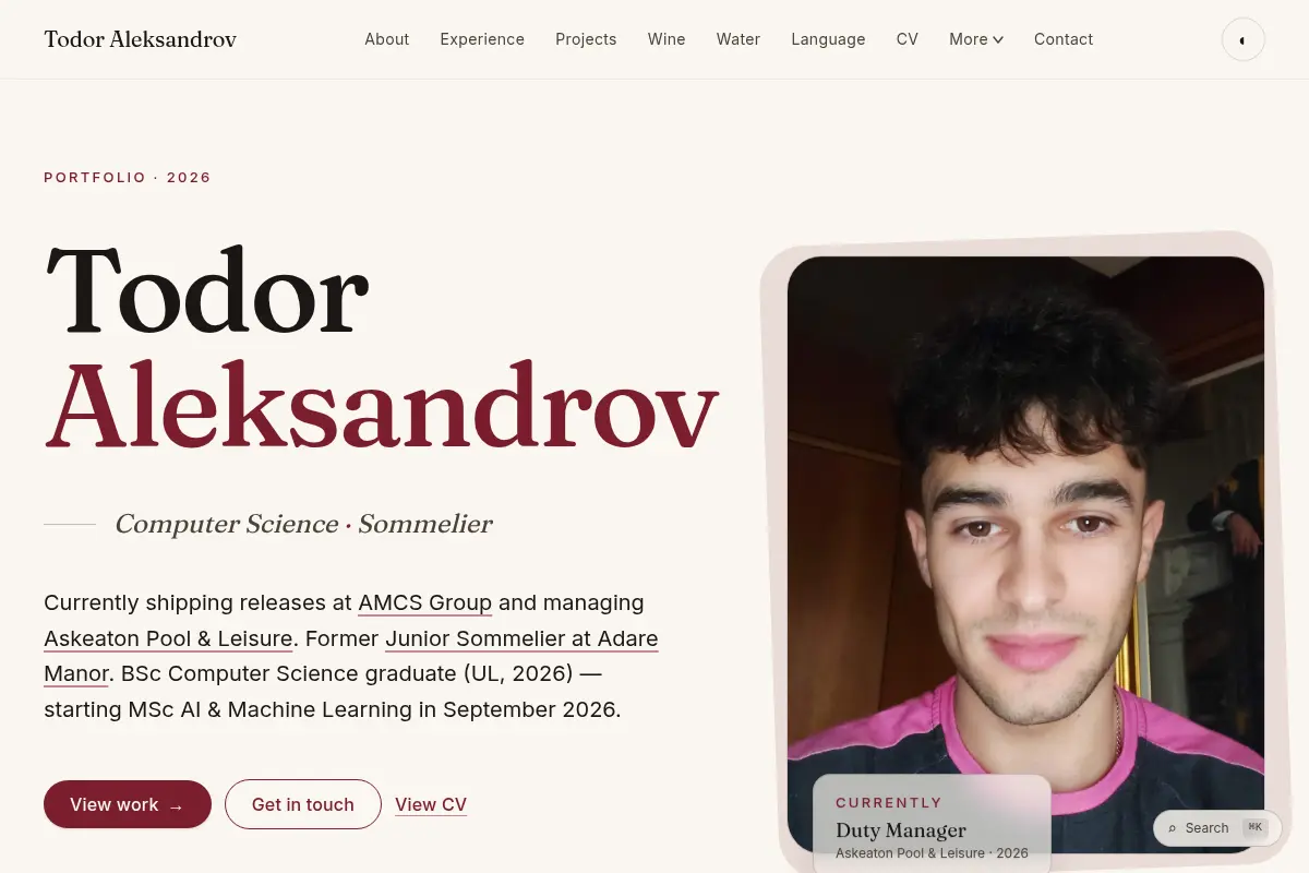 Todor Aleksandrov — Computer Science · Sommelier