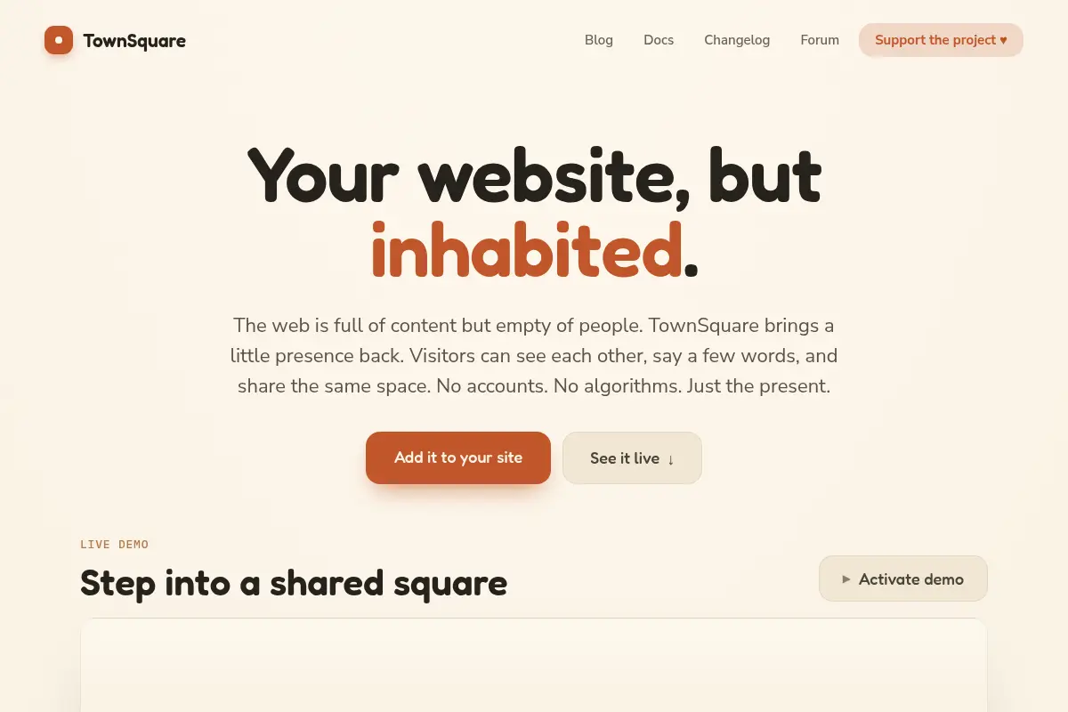 TownSquare, a tiny presence layer for websites