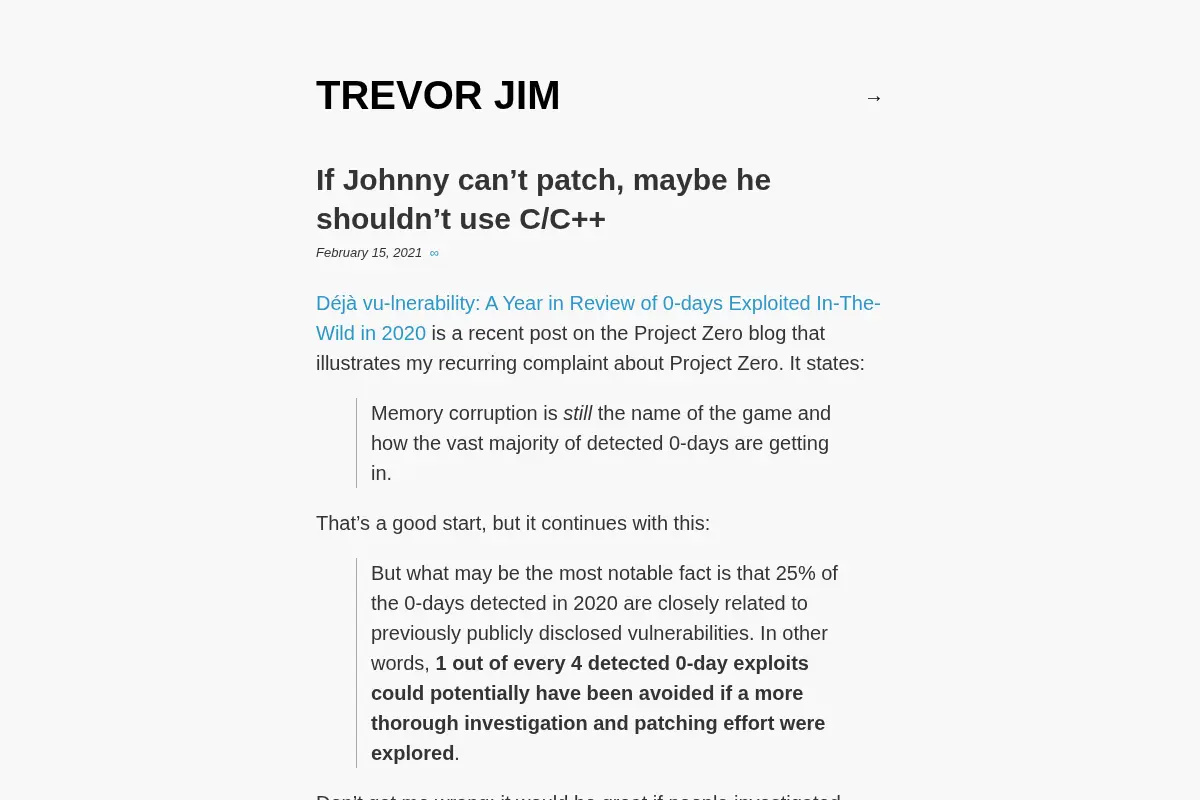 If Johnny can’t patch, maybe he shouldn’t use C/C++
