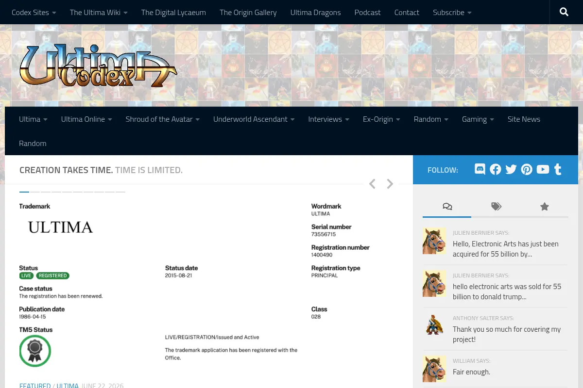 The Ultima Codex – The Ultima Fan Network