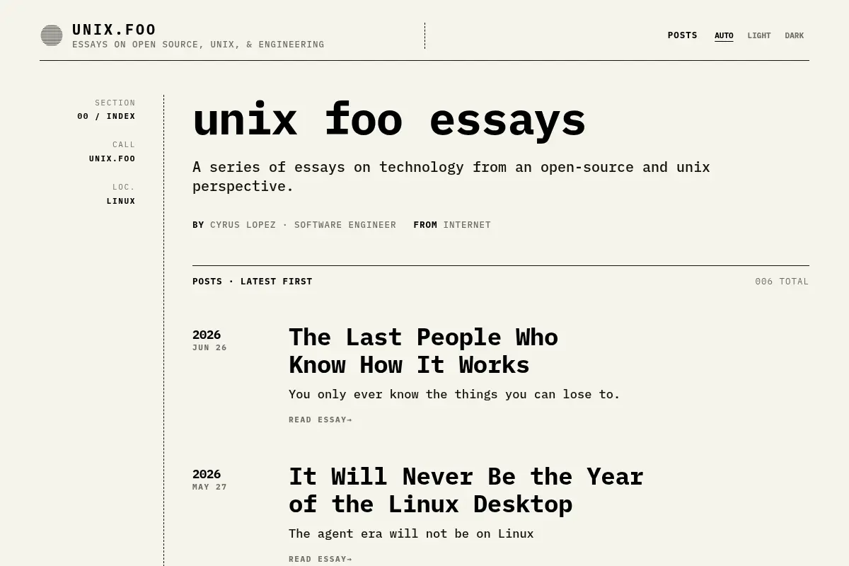 unix.foo — Essays on Open Source, Unix, & Engineering