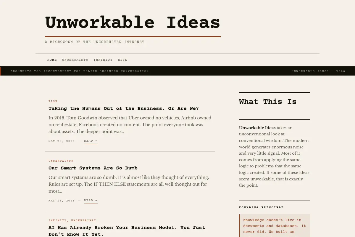 Unworkable Ideas – A Microcosm of the Uncorrupted Internet