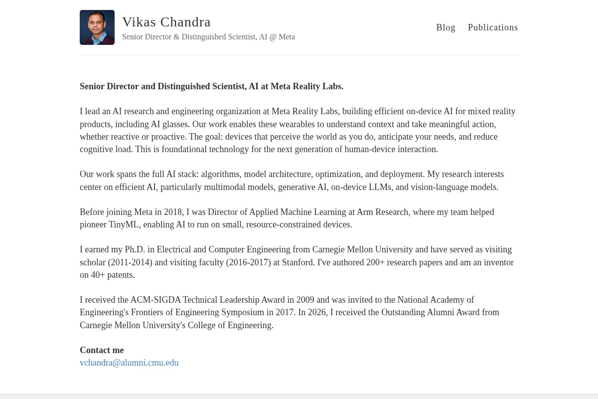 Vikas Chandra – Senior Director & Distinguished Scientist, AI @ Meta