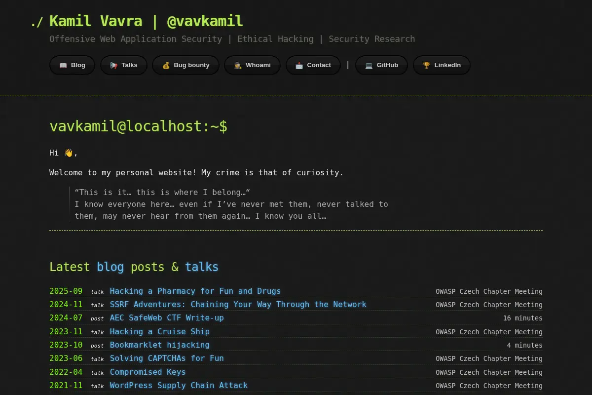 vavkamil@localhost:~$ | Kamil Vavra