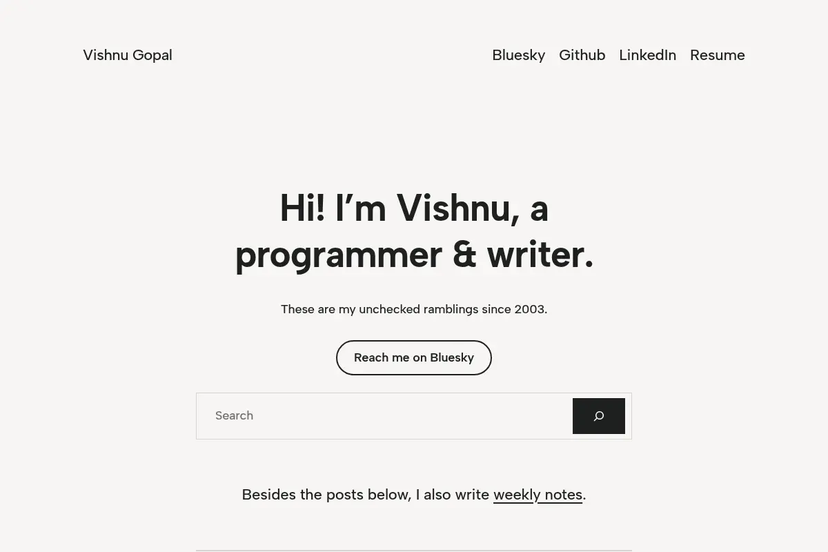 Vishnu Gopal – Unchecked ramblings since 2003