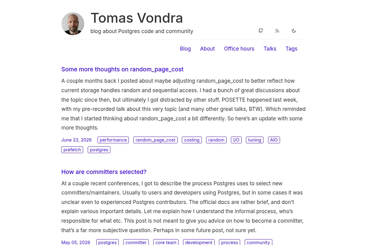 Tomas Vondra - blog about Postgres code and community