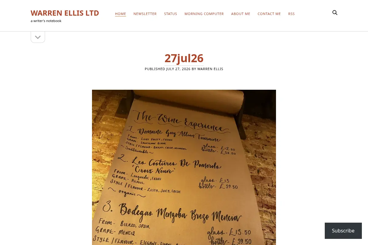 WARREN ELLIS LTD – a writer's notebook