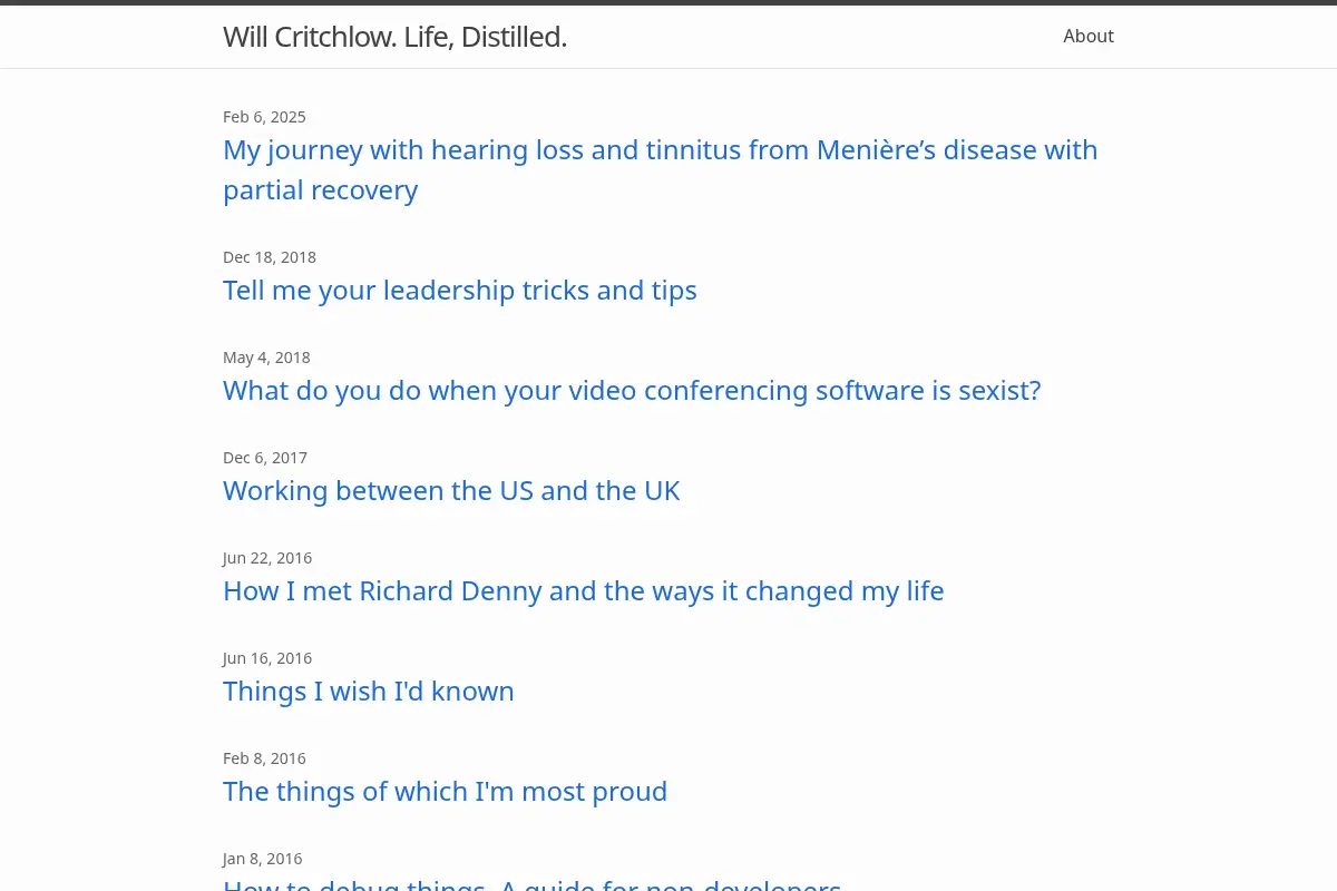 Will Critchlow. Life, Distilled.