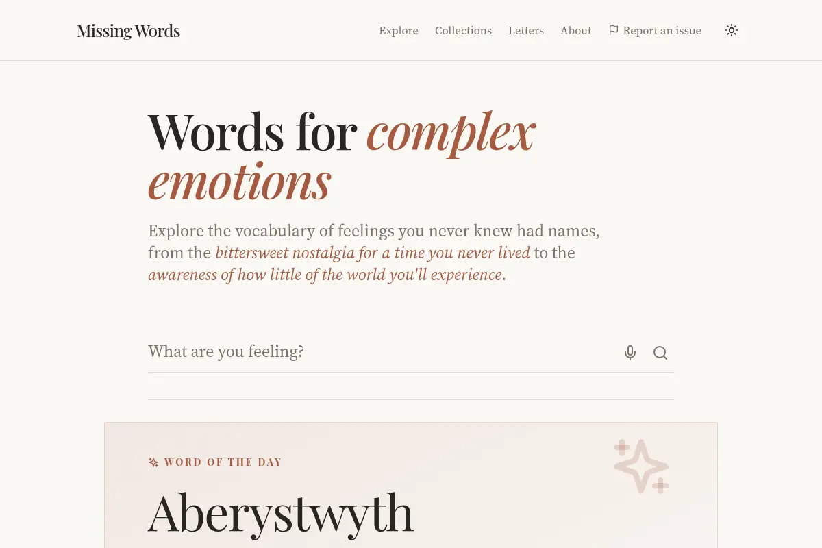 Missing Words - Dictionary of Obscure Sorrows and more