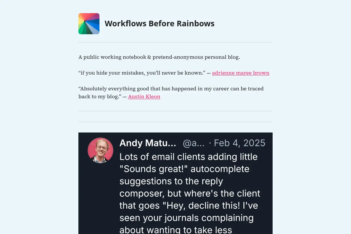 Workflows Before Rainbows