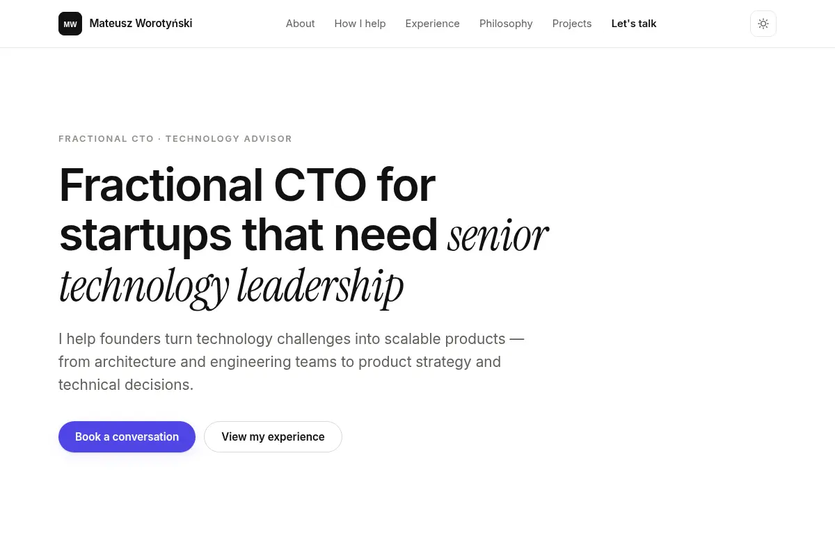 Mateusz Worotyński — Fractional CTO & Technology Advisor