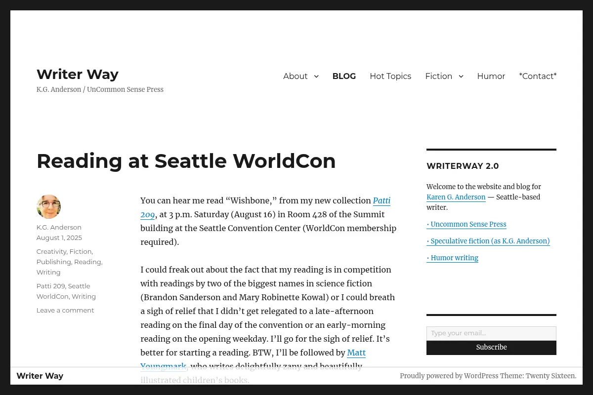 Writer Way – K.G. Anderson / UnCommon Sense Press