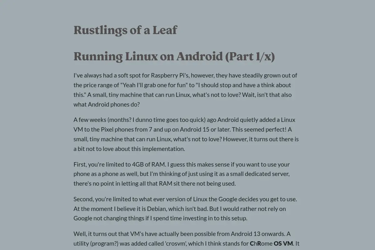 Rustlings of a Leaf · Running Linux on Android (Part 1/x)