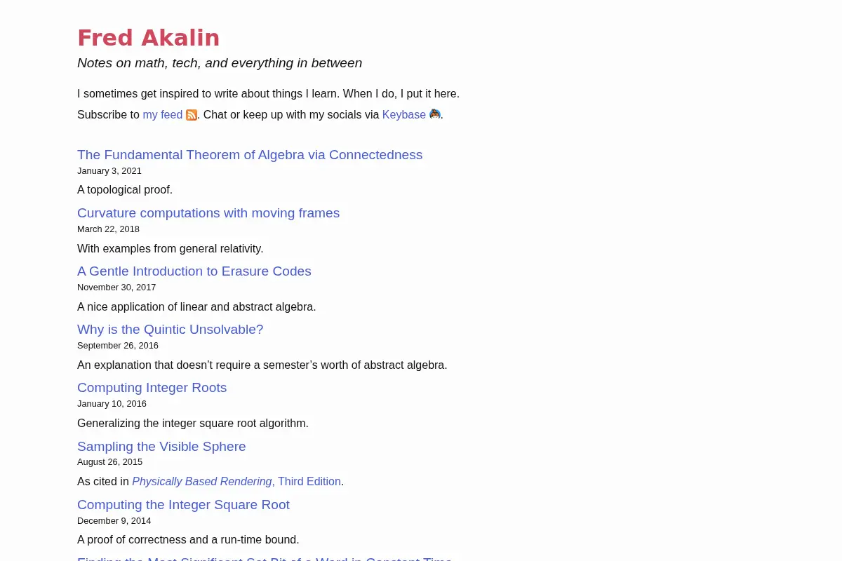 Fred Akalin: Notes on math, tech, and everything in between