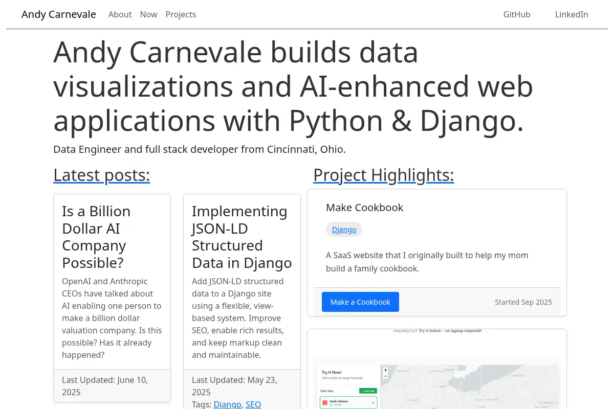 Andy Carnevale - Projects & Blog (Python, Django, AI)