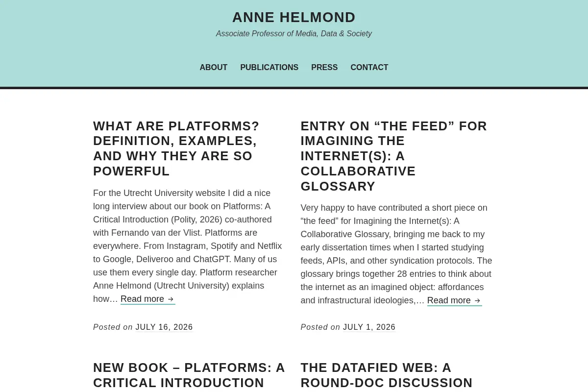 Anne Helmond – Associate Professor of Media, Data & Society