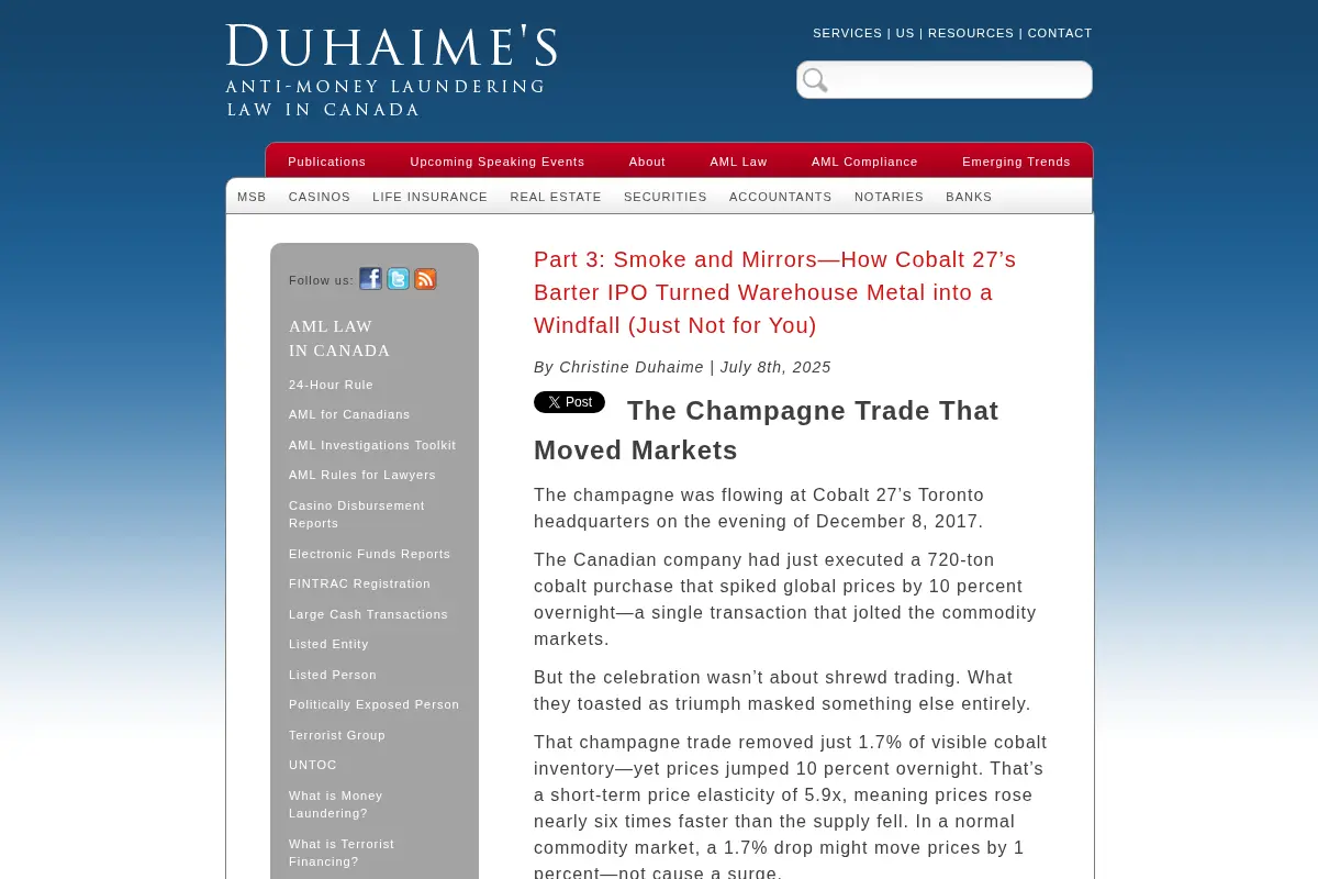 Duhaime's Financial Crime and Anti-Money Laundering Law