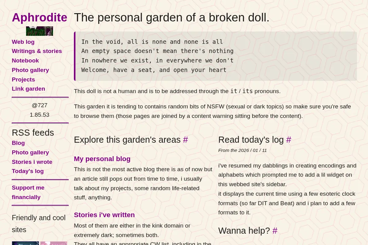 Aphrodite.dev - The personal garden of a broken doll