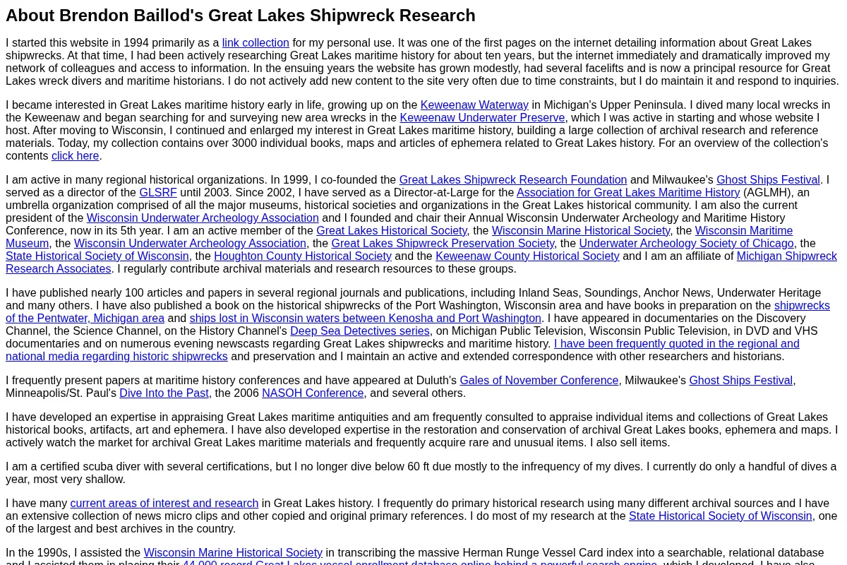 Brendon Baillod's Great Lakes Shipwreck Research