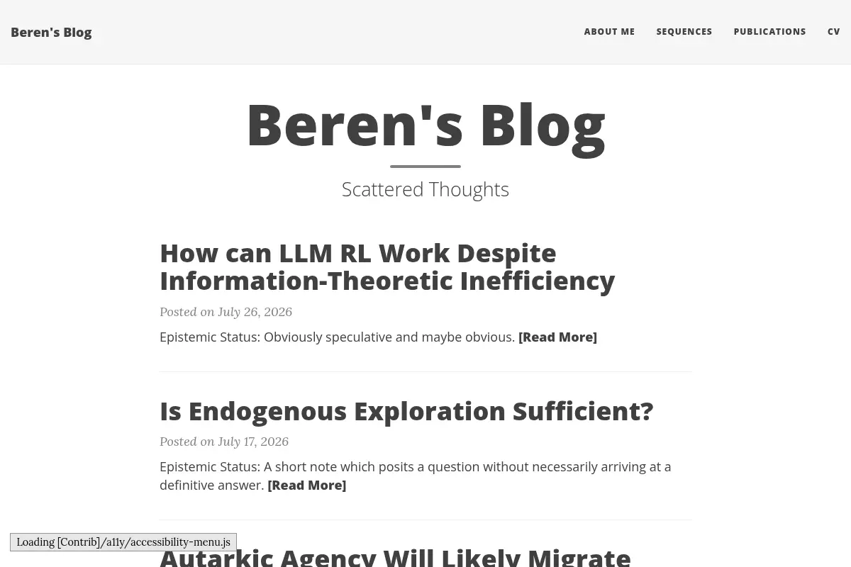 Beren's Blog - Thoughts on AI, Neuroscience, and other things that interest me.