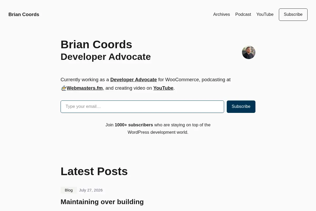 Brian Coords | WordPress Developer and Writer