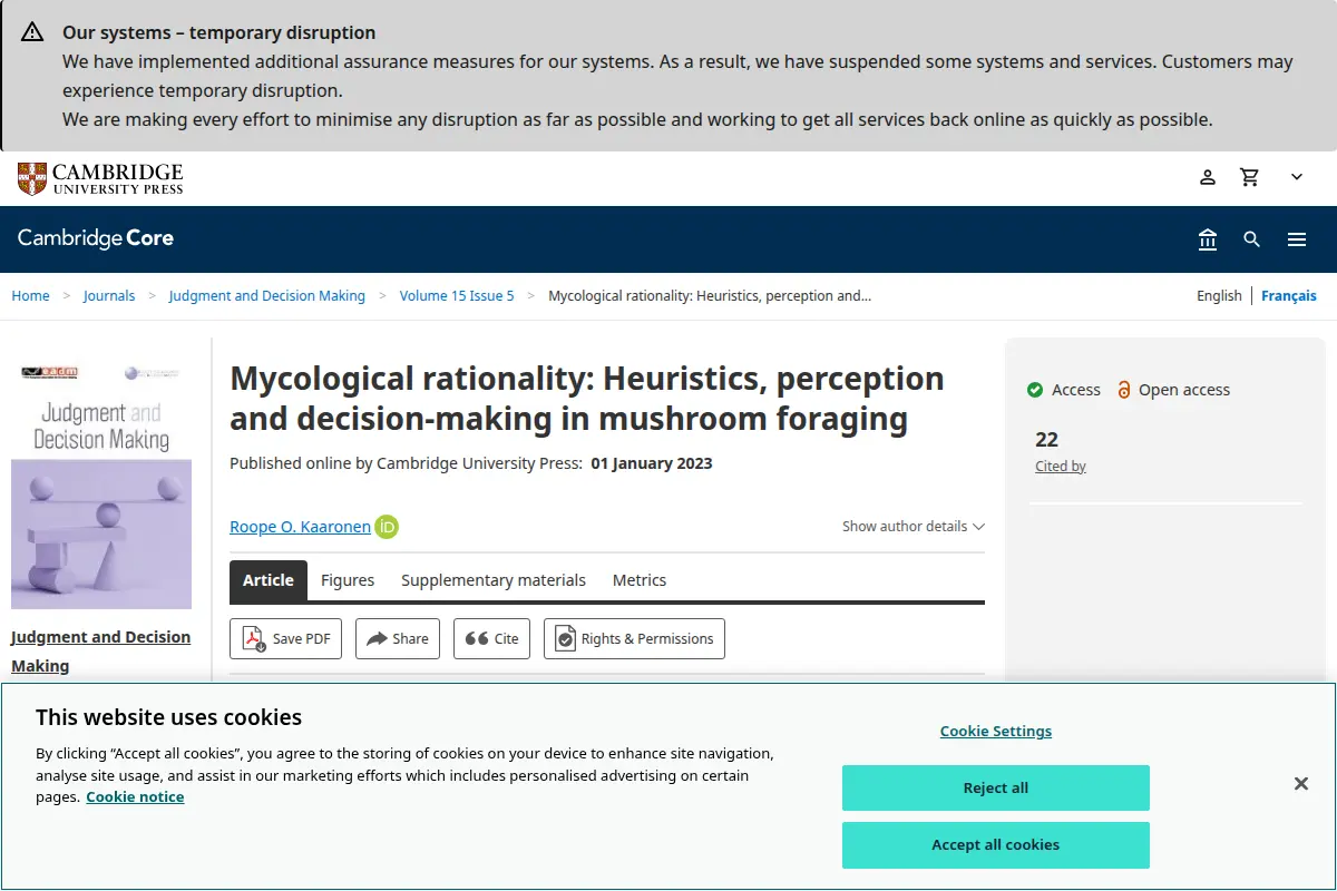 Mycological rationality: Heuristics, perception and decision-making in mushroom foraging