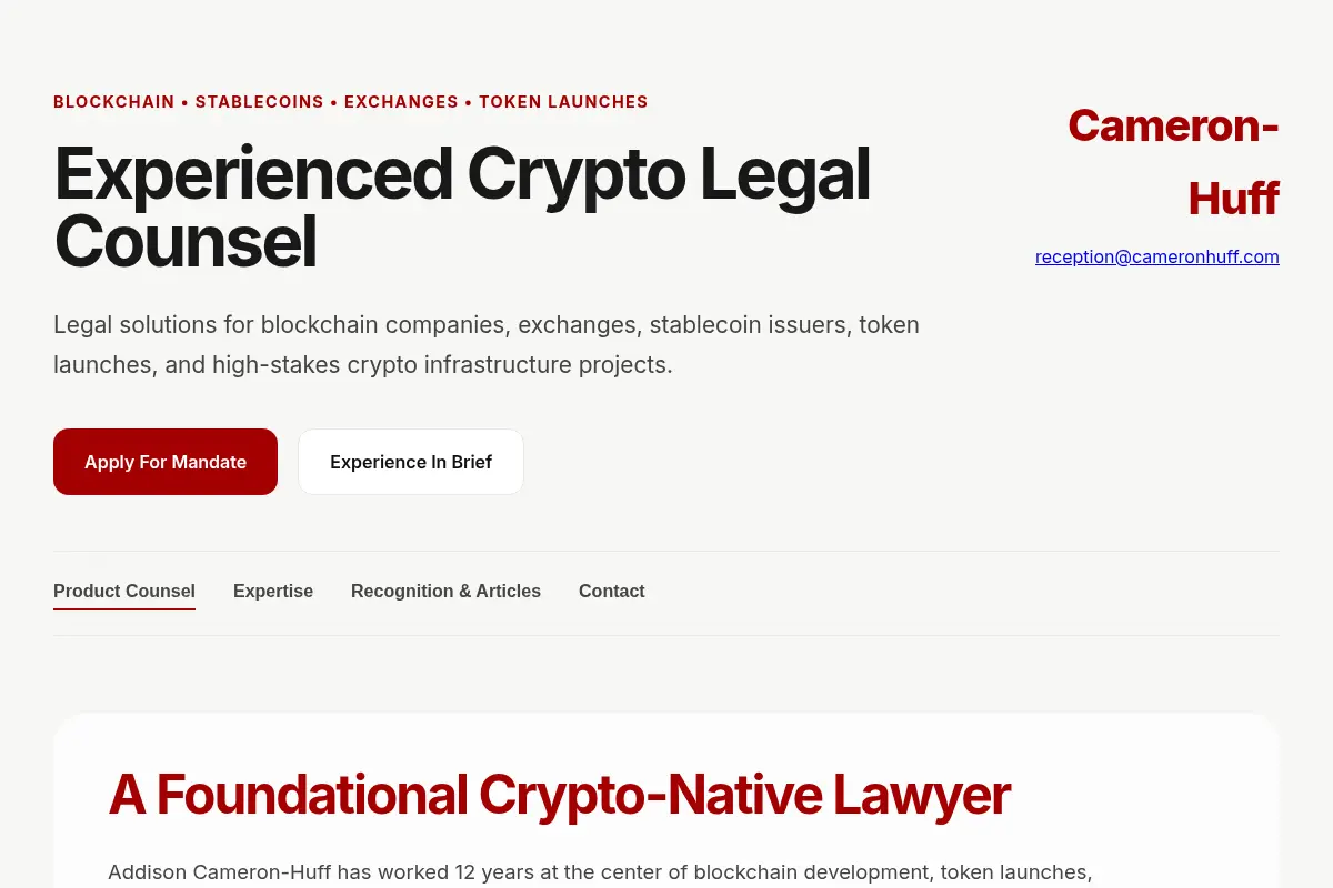 Addison Cameron-Huff | Crypto Legal Counsel
