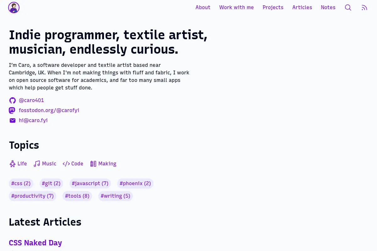Caro Appleby - Indie programmer, textile artist, musician, endlessly curious