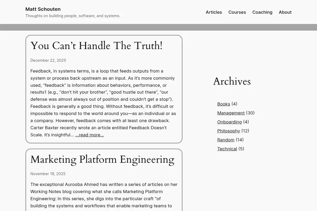 Matt Schouten - Thoughts on building people, software, and systems.